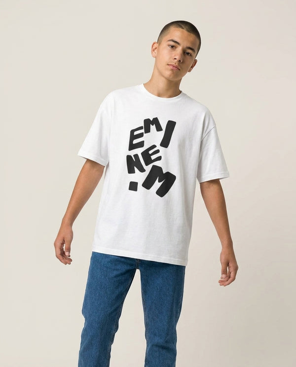 Text T-Shirt — White Front, worn