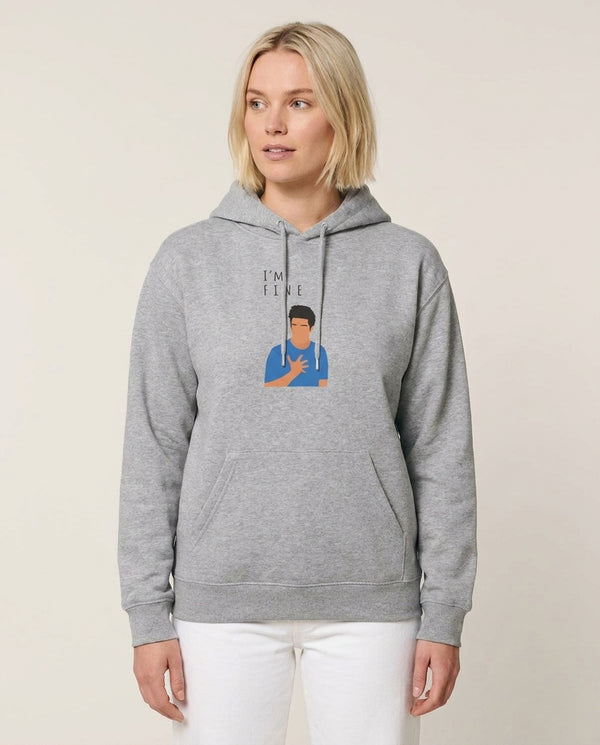 I'm Fine Hoodie — Grey Front, worn