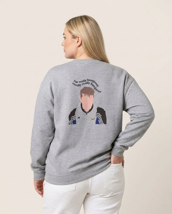 I'm Really Hungover - Fender Sweatshirt — Grey Back, worn