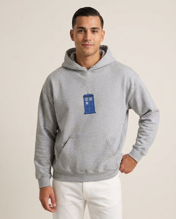 Tardis Ornement - Doctor Who Hoodie — Grey Front, worn