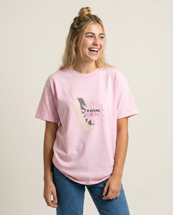 I'm Dying To Call You - Scream T-Shirt — Pink Front, worn