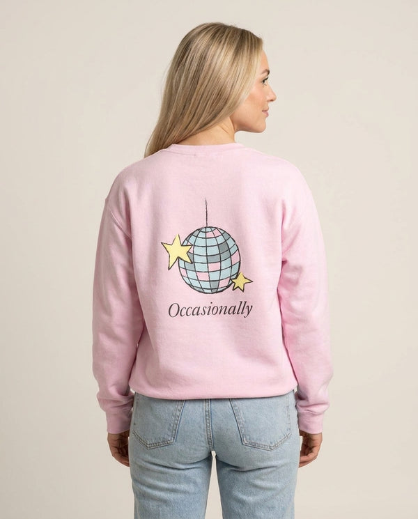 Ocasionally Discoball Sweatshirt — Pink Back, worn