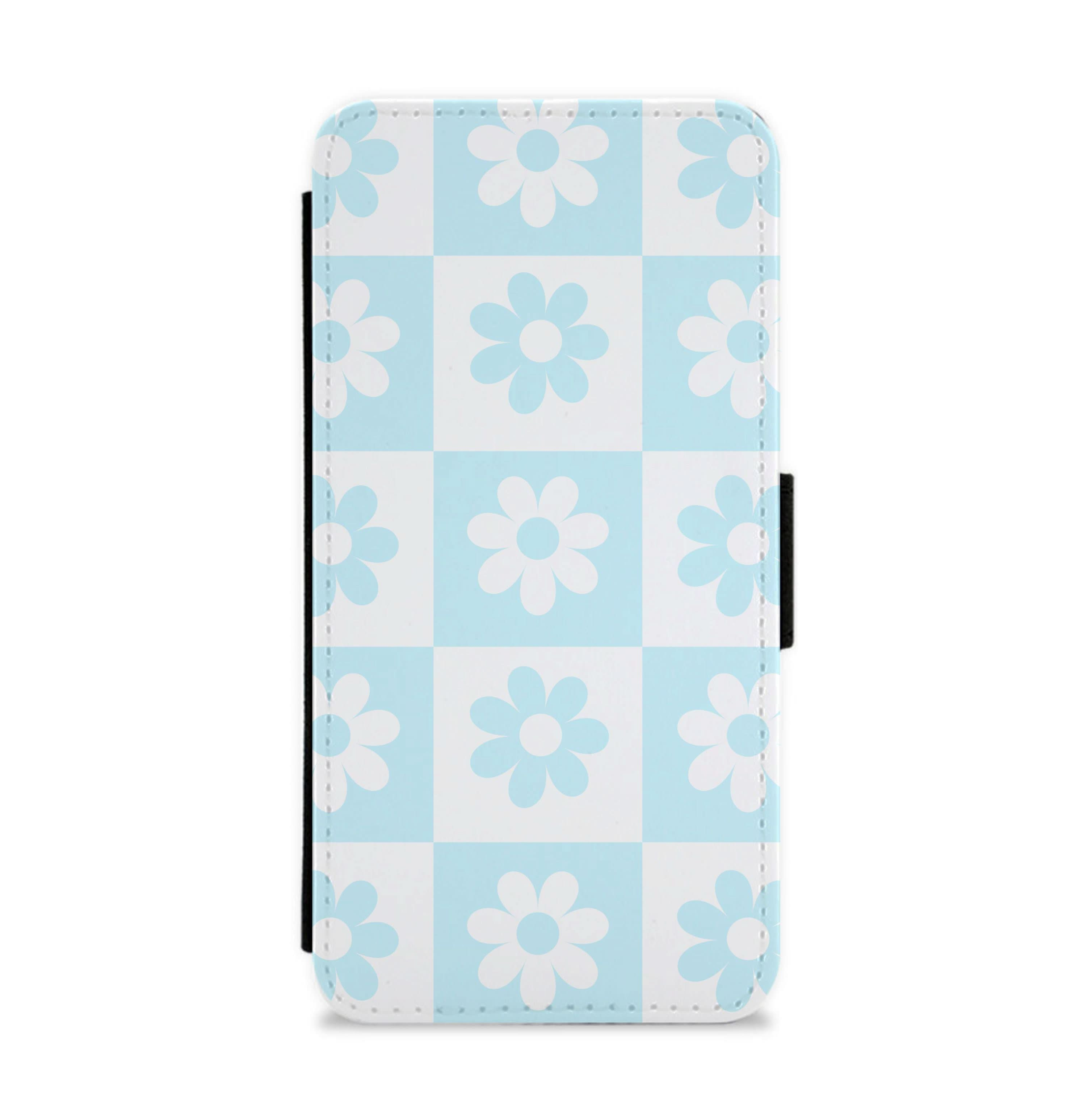 Checkered Flowers Blue Flip / Wallet Phone Case