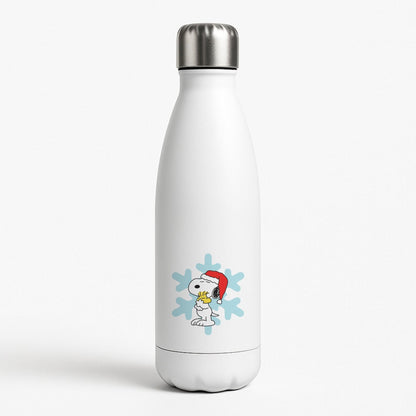 Christmas Cartoon Beagle And Bird  White Water Bottle