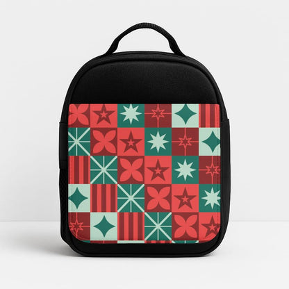 Geometric Square Christmas Pattern Insulated Lunch Bag