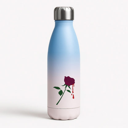 Dark Pink Rose Blue Water Bottle