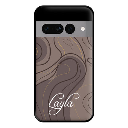 Brown Marble Waves Personalised Name Google Pixel 7 Pro Case