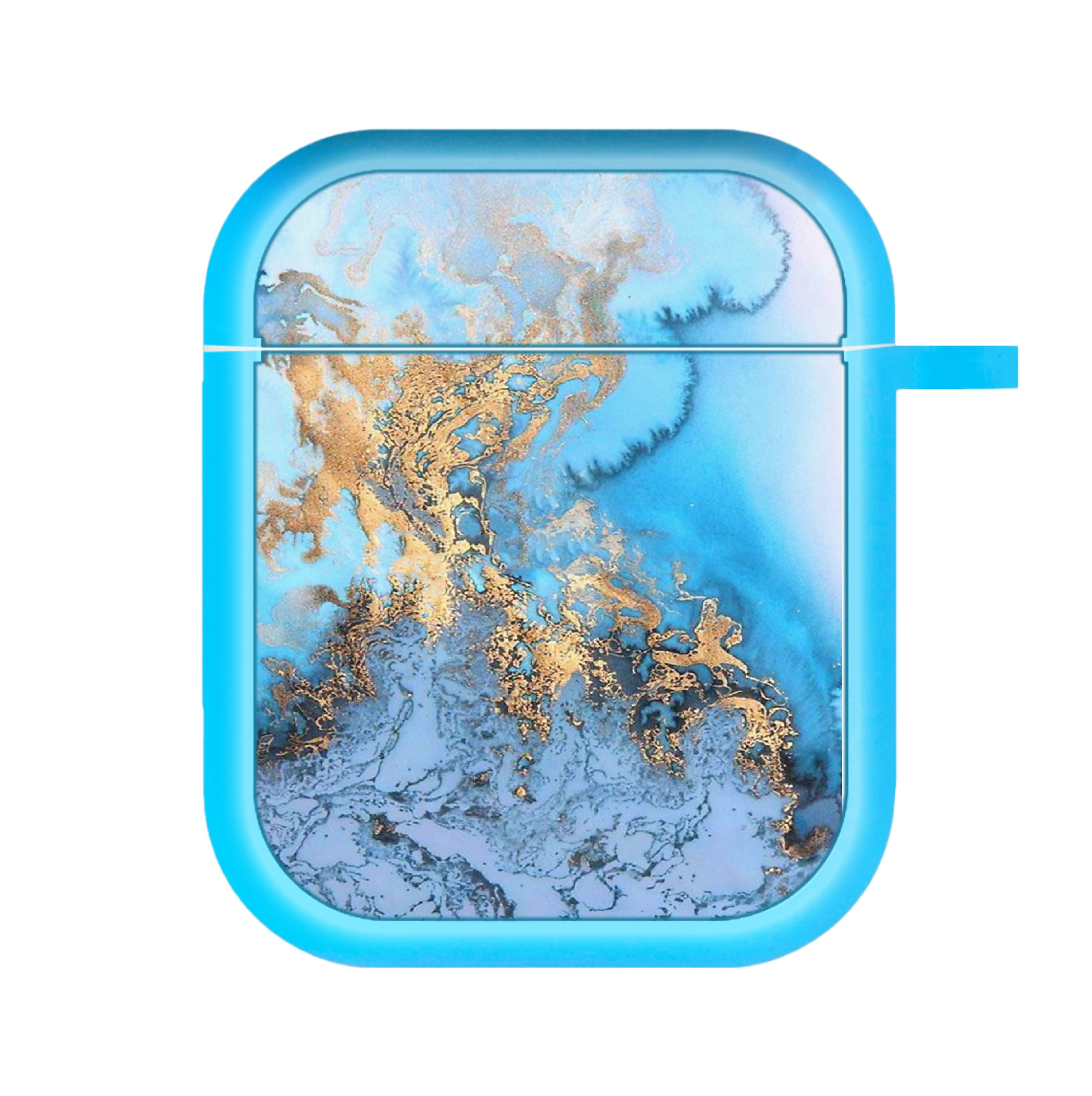 Sea Blue and Gold Marble AirPods Case