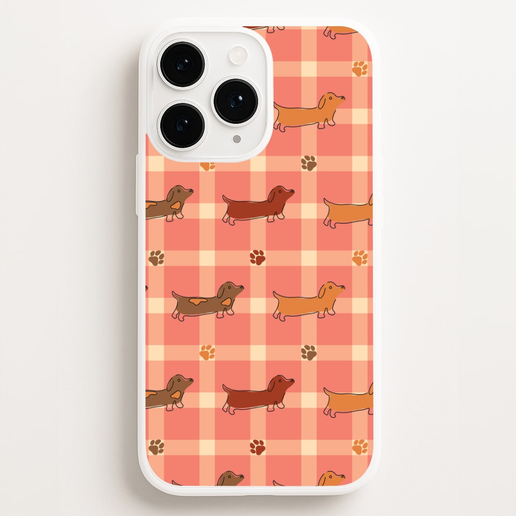 Tartan Dachshunds And Paws Pattern Phone Case for iPhone, Samsung Galaxy and Google Pixel