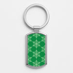Green Giant Snowflakes Christmas Pattern Silver Metal Keyring