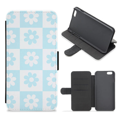 Checkered Flowers Blue Flip / Wallet Phone Case