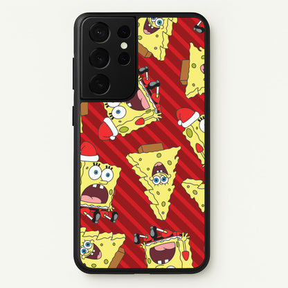 Christmas Cartoon Sponge Stripes Pattern Galaxy S21 Ultra Case