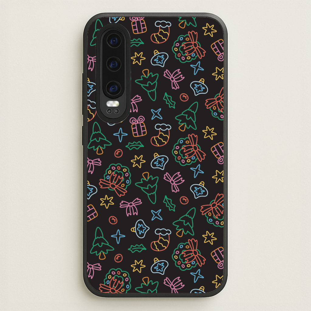 Neon Christmas Icons Pattern I Huawei P30 Case