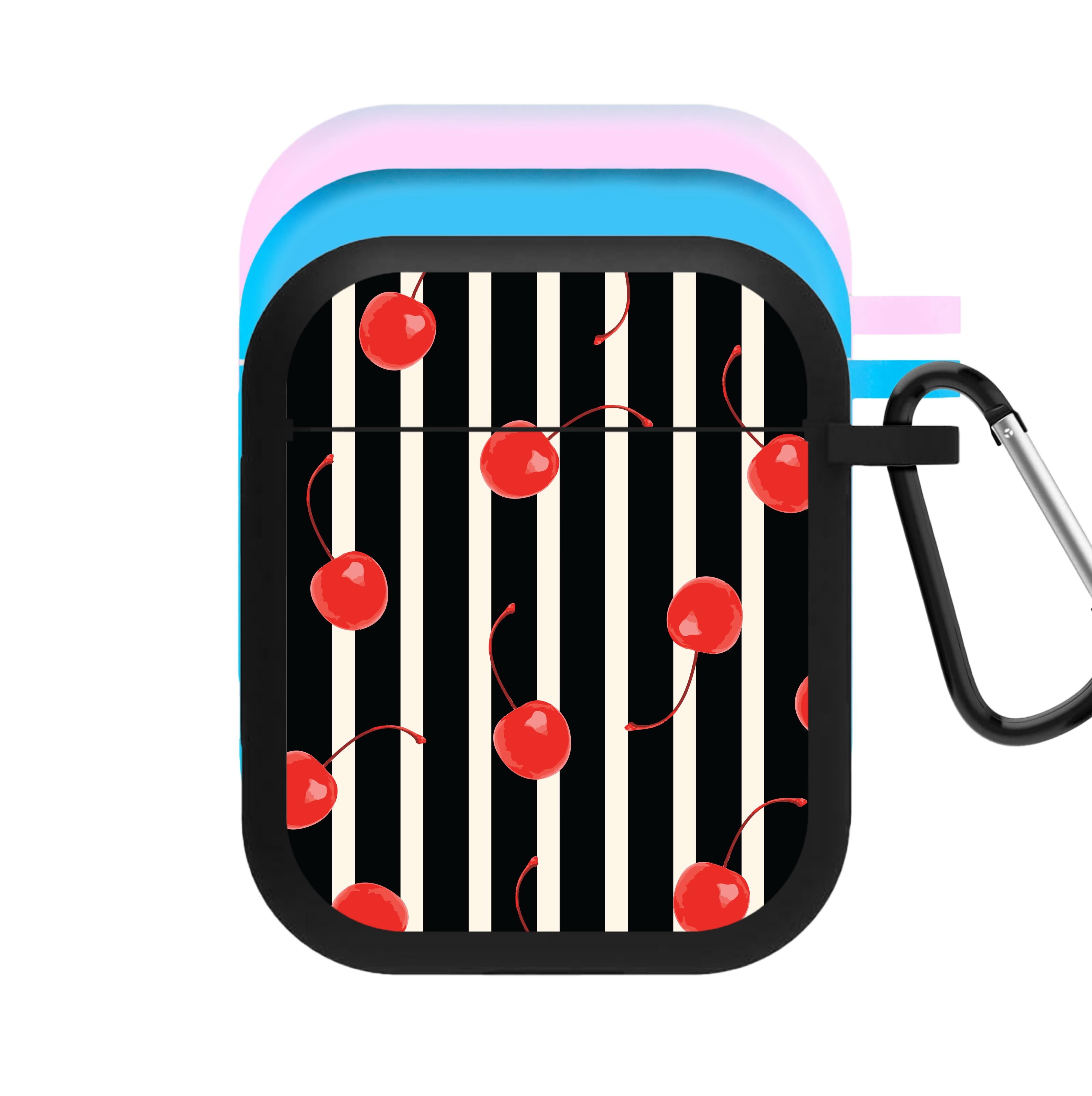 Black And White Stripes With Cherries AirPods Case