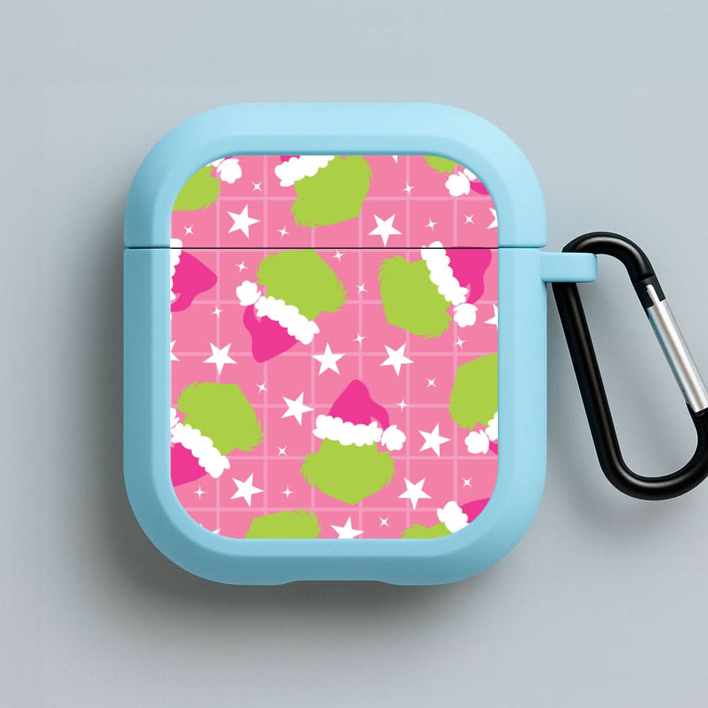 Pink Green Creature Xmas Pattern Blue AirPods Case