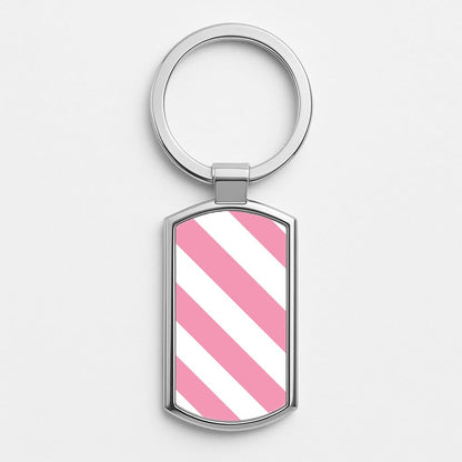 Candy Cane Stripes Silver Metal Keyring