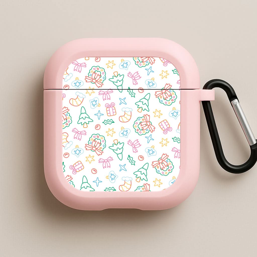 Neon Christmas Icons Pattern II Pink AirPods Case