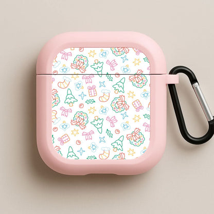 Neon Christmas Icons Pattern II Pink AirPods Case