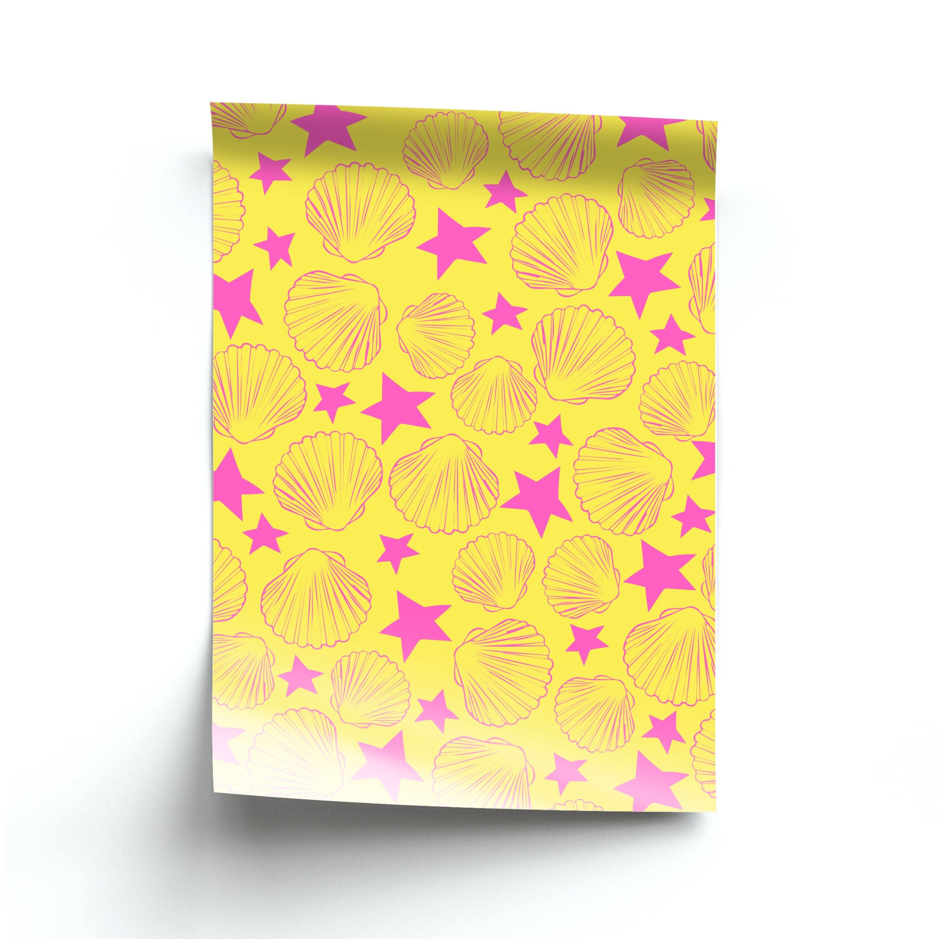 Seashells And Stars Yellow Pattern Poster