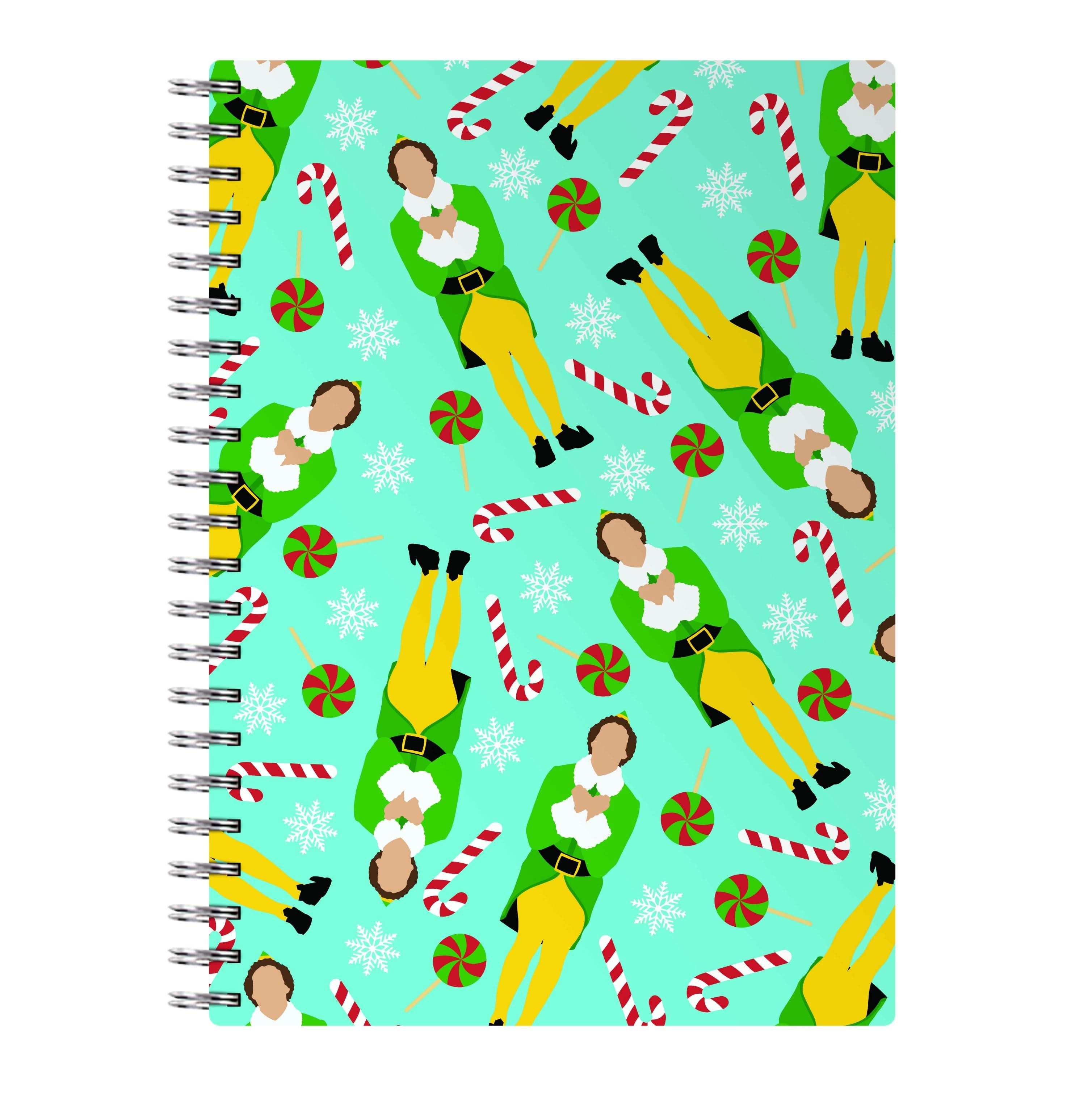 Elf Candy Cane Pattern Blue Notebook