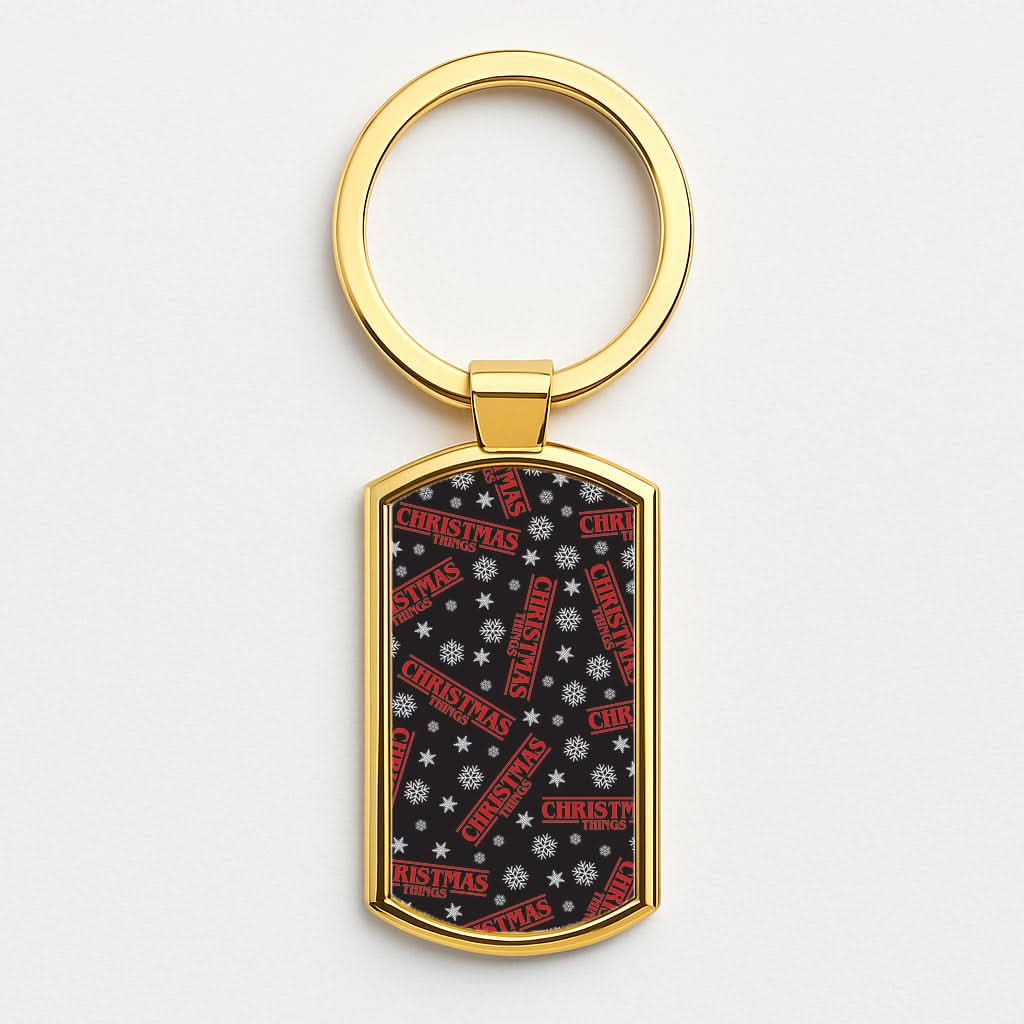 Christmas Things Snowflake Pattern Gold Keyring