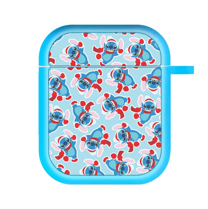 Blue Alien Christmas Pattern AirPods Case