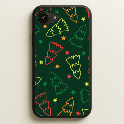 Colourful Christmas Tree Outlines Pattern iPhone 16e Case