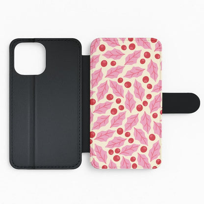 Pink Holly And Berries Pattern Flip Phone Case