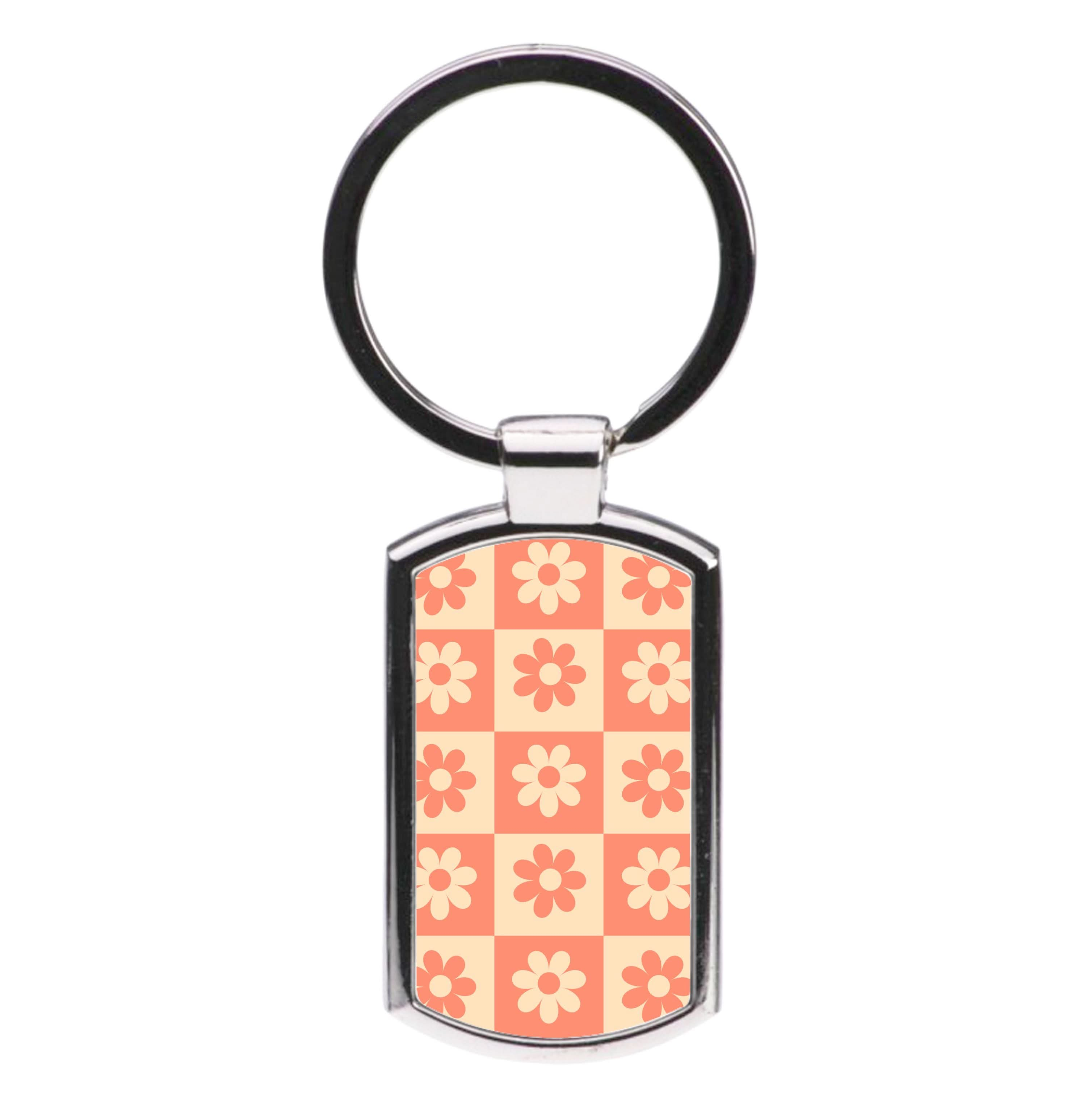 Checkered Flowers Orange Luxury Keyring