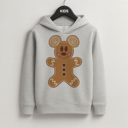 Cartoon Mouse Gingerbread Grey Kids Hoodie