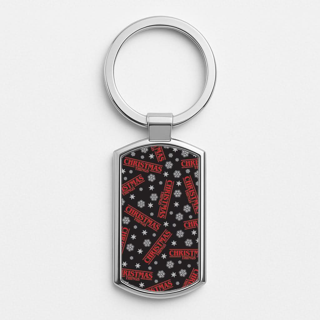 Christmas Things Snowflake Pattern Silver Metal Keyring