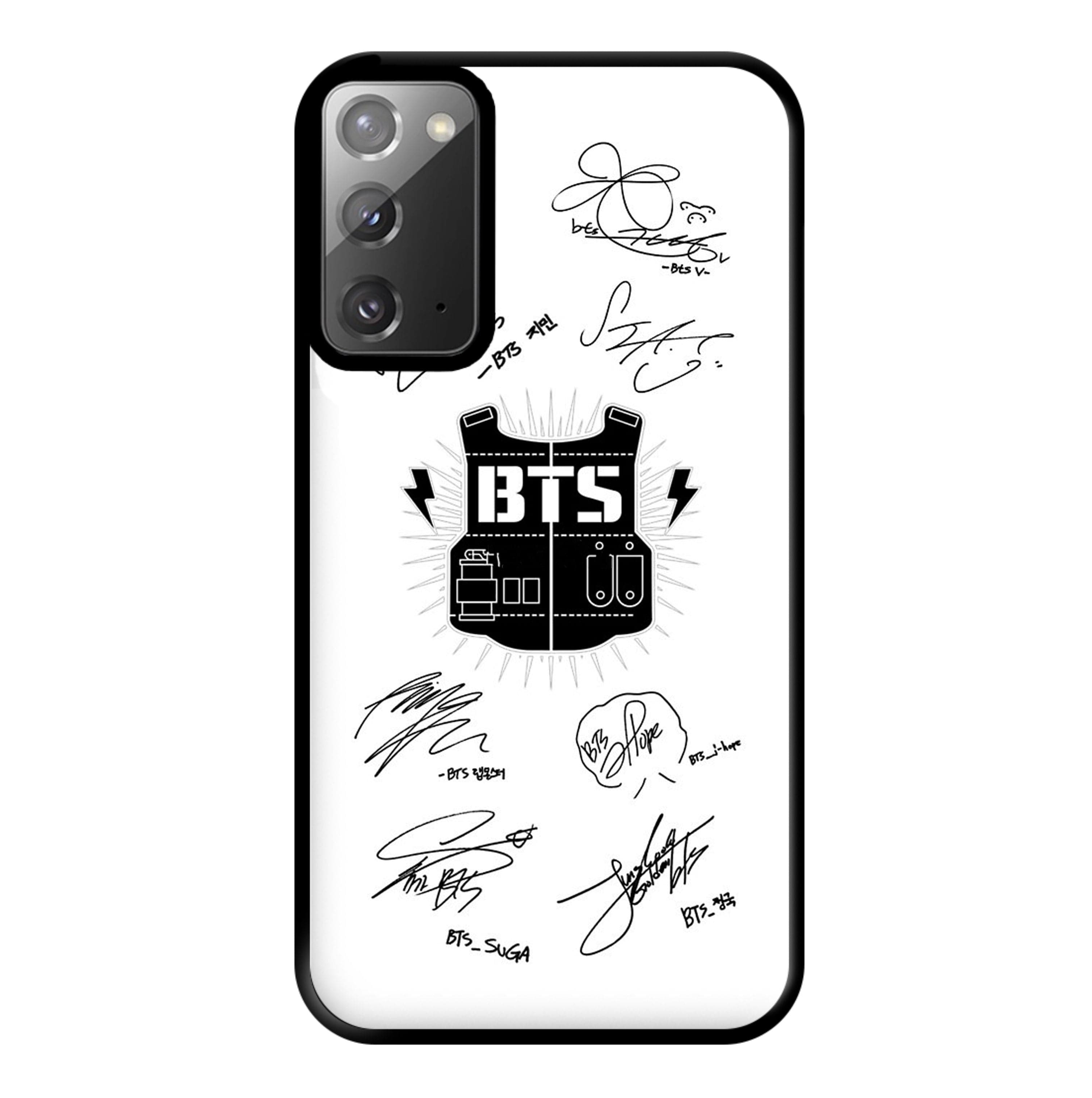 White K-Pop Band Army Logo and Signatures Phone Case