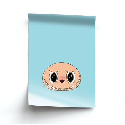 Cute Blue Monster Face Poster