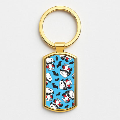 Cartoon Beagle Vampire And Bats Pattern Gold Keyring
