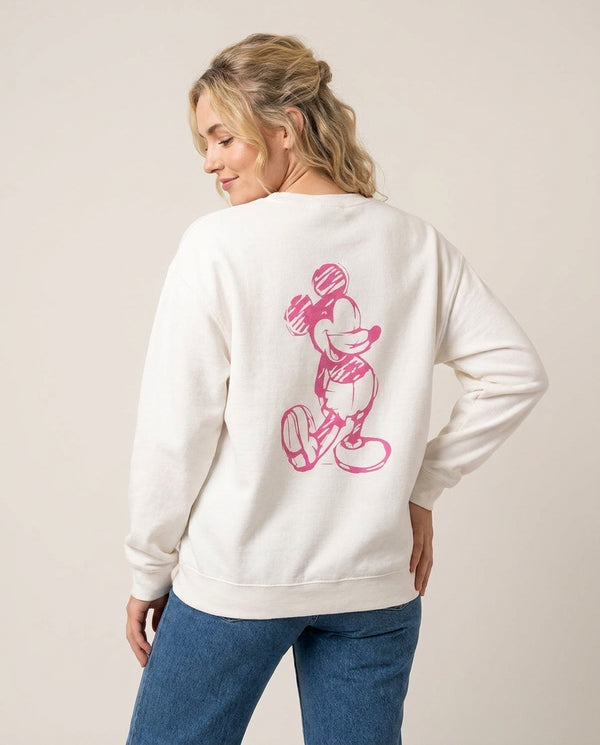 Sketched Mouse Outline Pink Sweatshirt — White Back, worn
