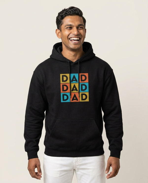 Dad Cubes Hoodie — Black Front, worn
