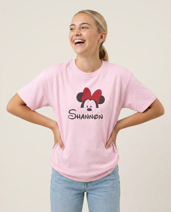 Minnie Mouse - Personalised Fairytale T-Shirt — Pink Front, worn