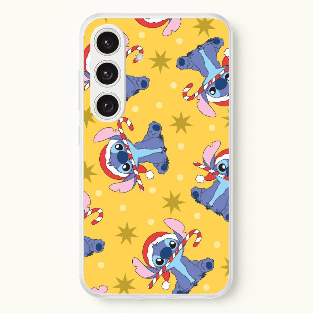 Cute Blue Alien Candycane Christmas Pattern Galaxy S25 Case