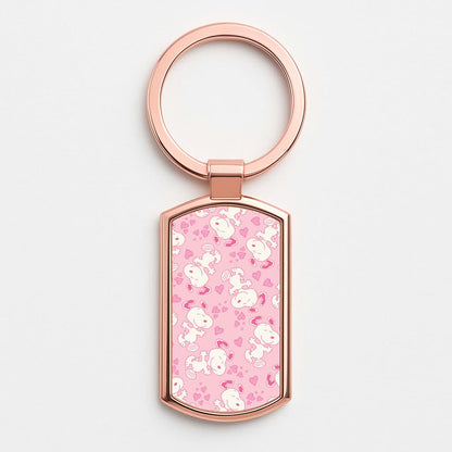 Cartoon Beagle Valentine Hearts Pattern Rose Gold Keyring