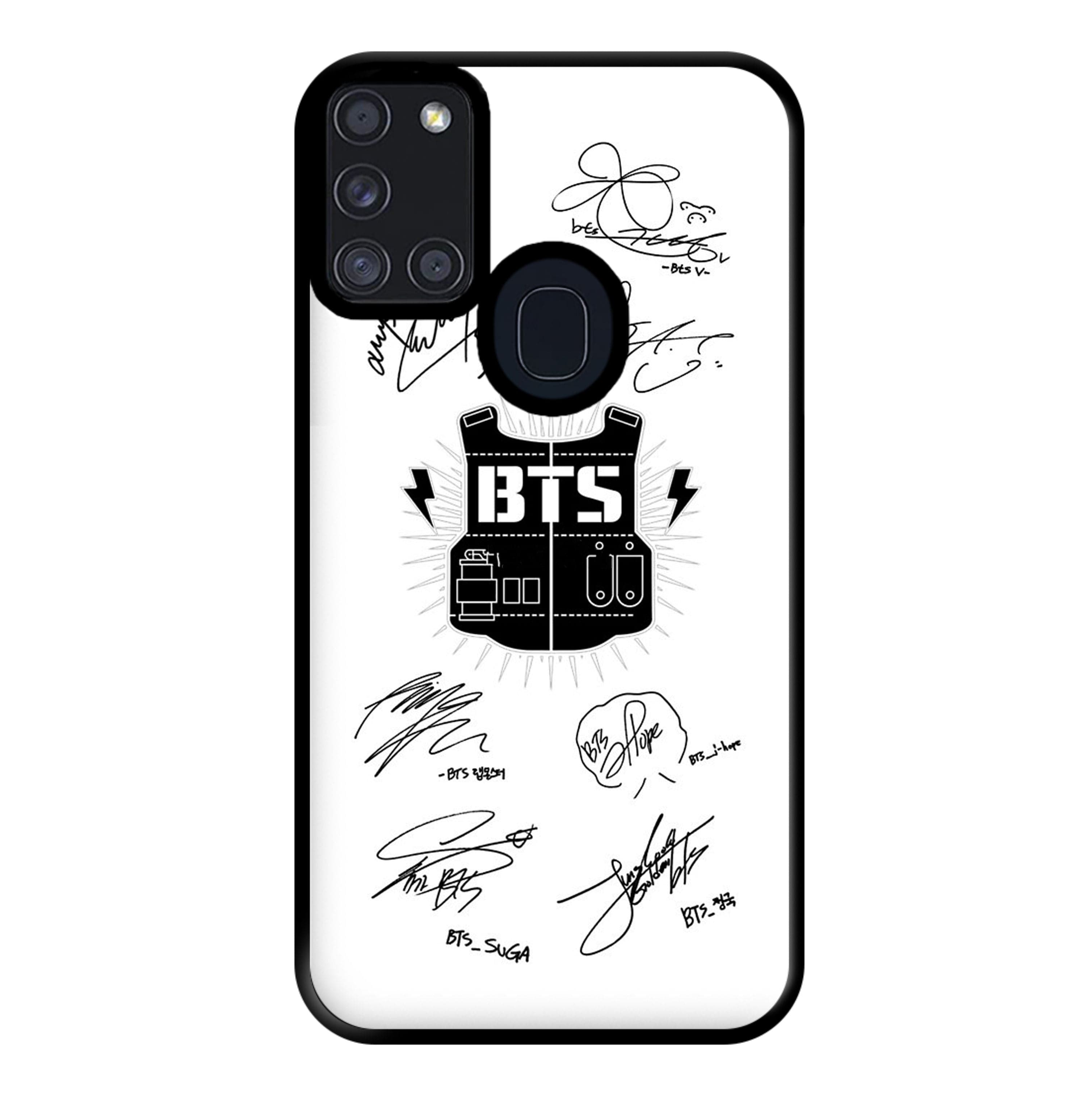 White K-Pop Band Army Logo and Signatures Phone Case