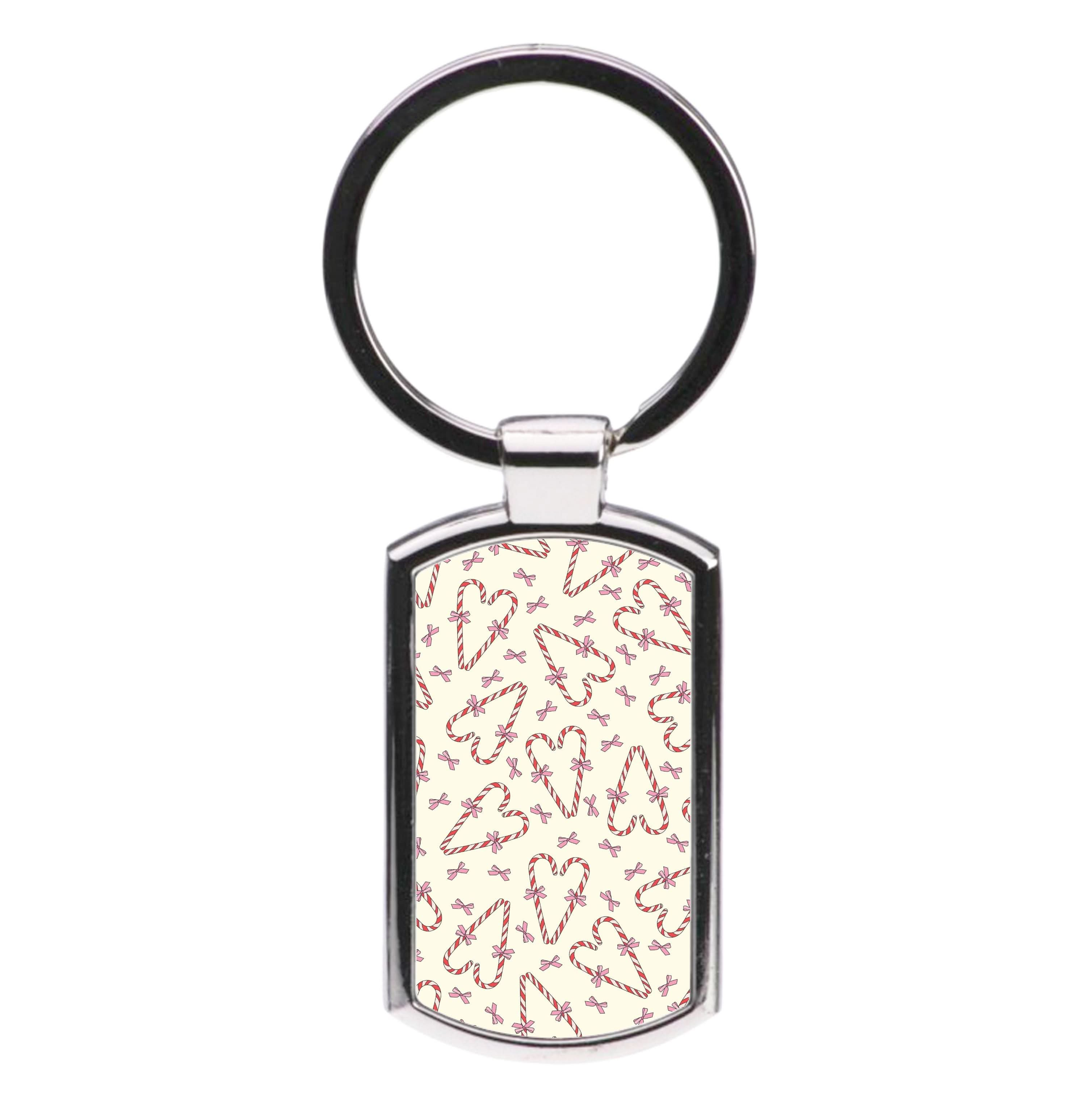 Candy Cane Love Heart Pattern Luxury Keyring