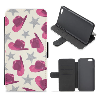 Pink Cowboy Hats And Stars Pattern Flip / Wallet Phone Case
