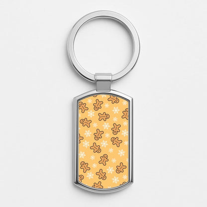 Cute Gingerbread And Snowflakes Pattern Silver Metal Keyring