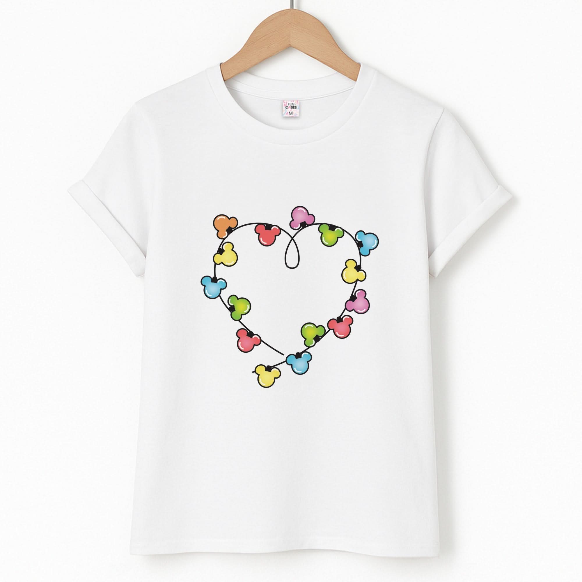 Cartoon Mouse Christmas Fairylights Heart T-Shirt