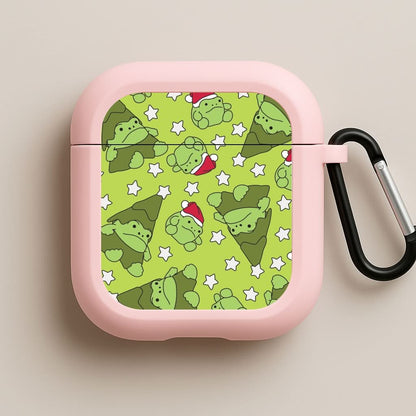 Christmas Frogs And Stars Plush Pattern Pink AirPods Case