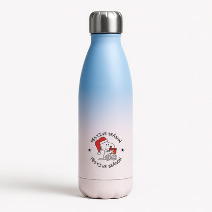 Cartoon Beagle Festive Season Blue Water Bottle