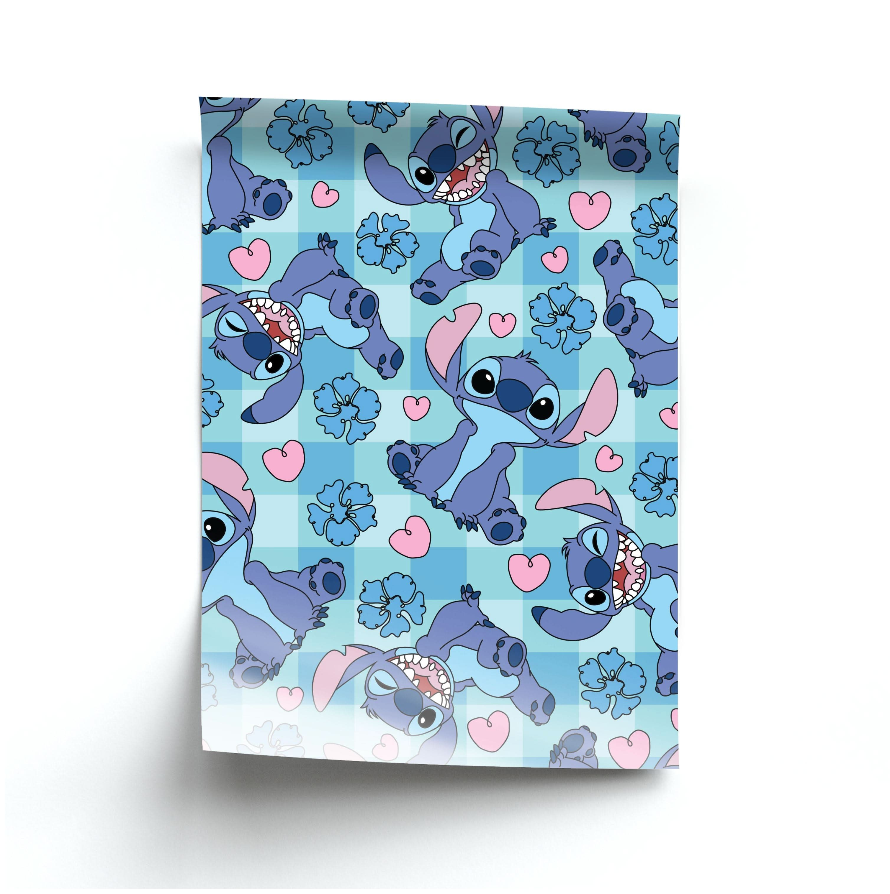 Blue Alien And Hearts Pattern Poster