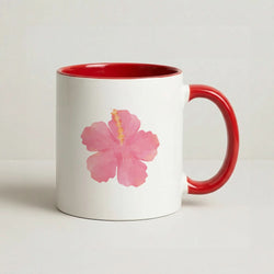 Pink Hibiscus Red Mug