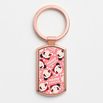 Merry Christmas Cartoon Mouse Pattern Rose Gold Keyring