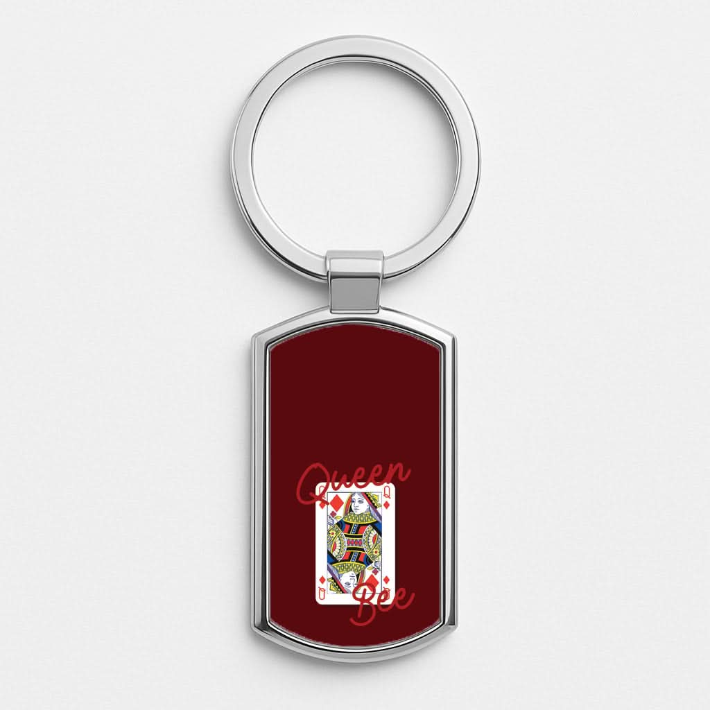 Queen Bee Playing Card Silver Metal Keyring